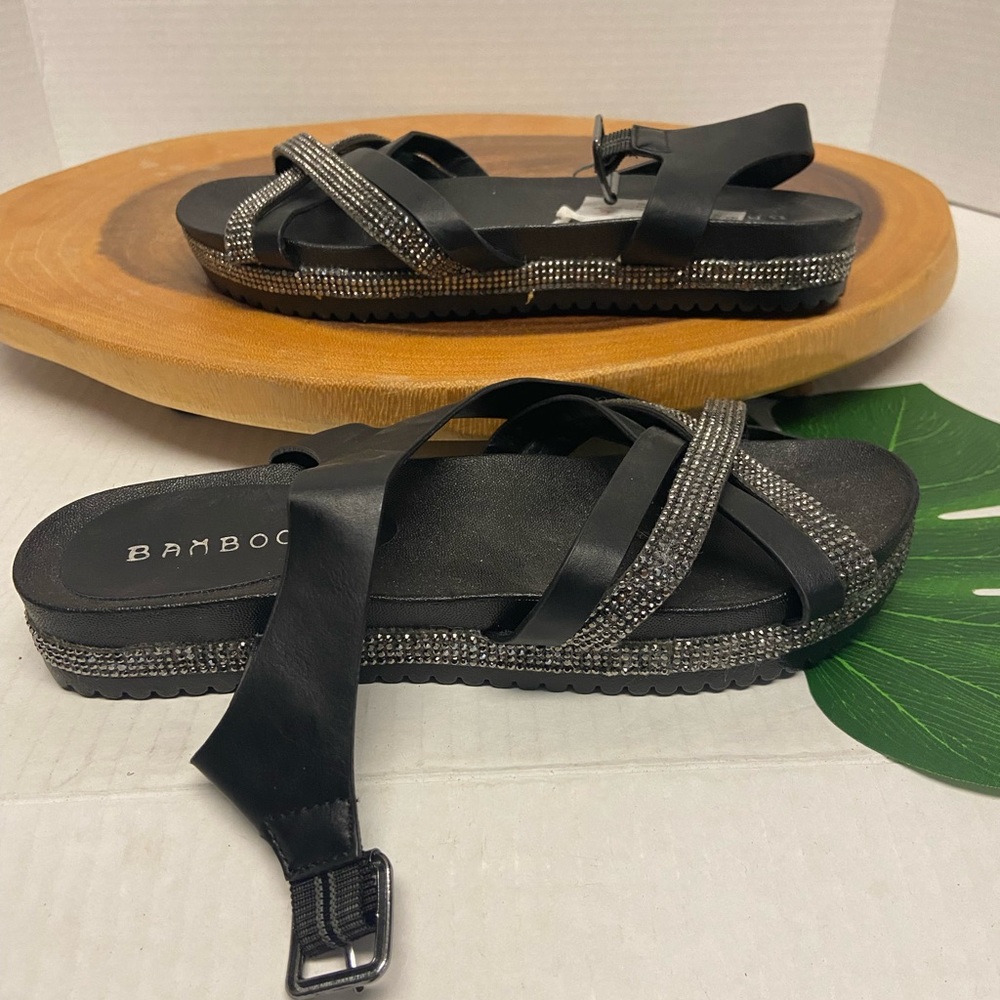 Bamboo GOAL Blinged Rhinestone Sandals NWT